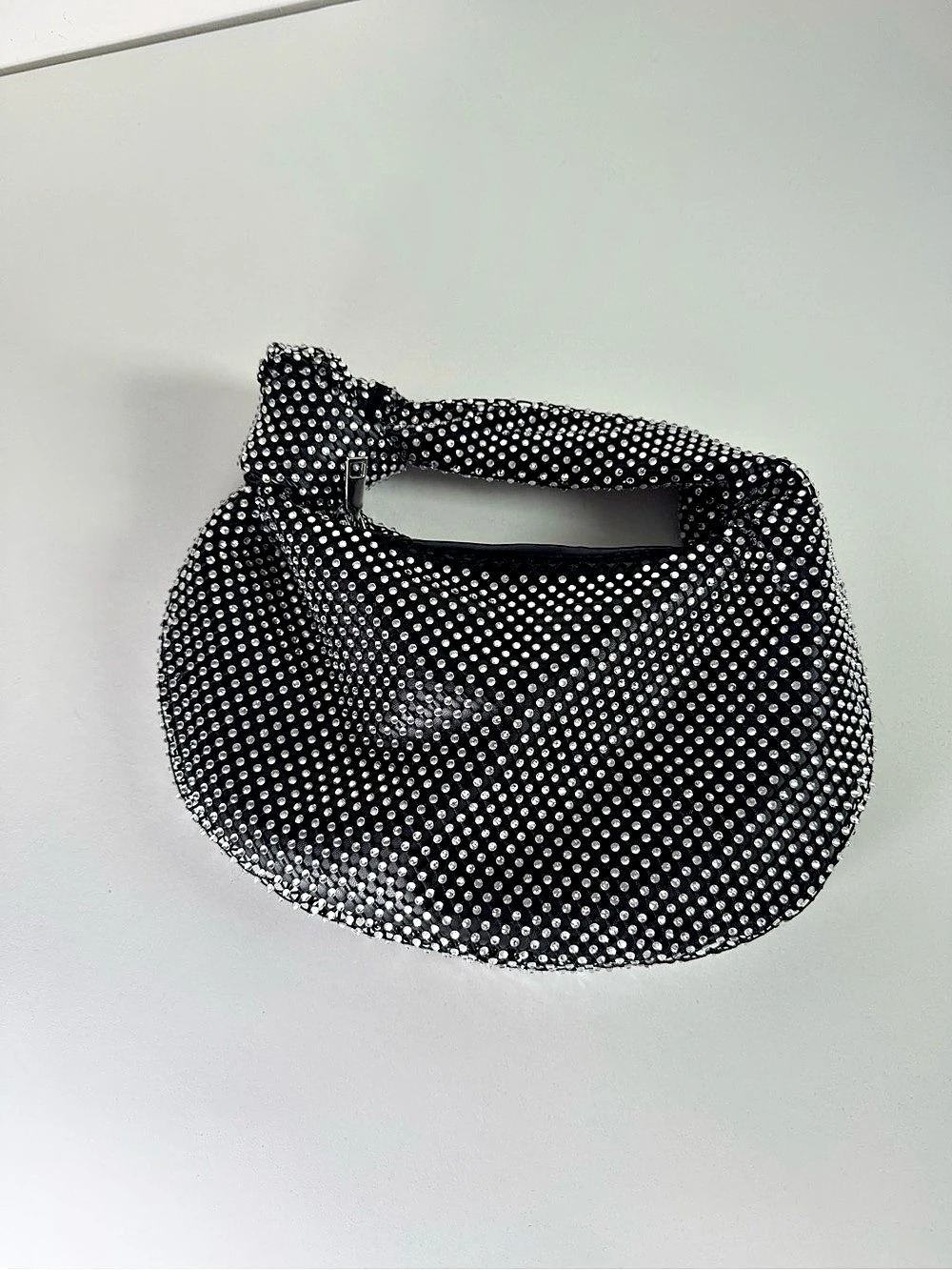 Knotted Handle Rhinestone Bag Black & Silver
